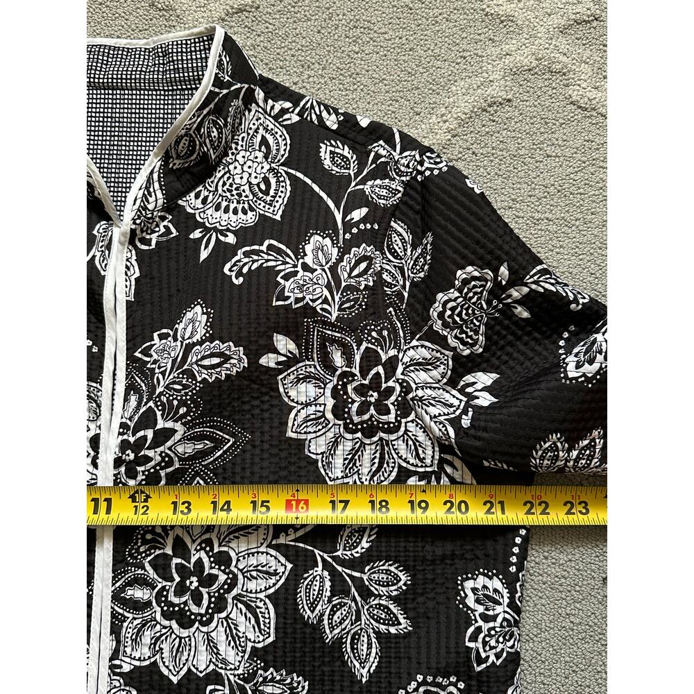 Cottagecore Boho Reversible Quilted Floral Jacket Black White Open Front M M/L - Picture 3 of 4